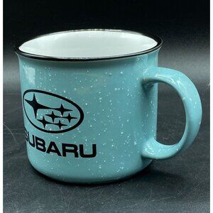 Subaru 15 Oz Coffee Mug Powder Blue Cup Logo Ceramic Camping Speckled